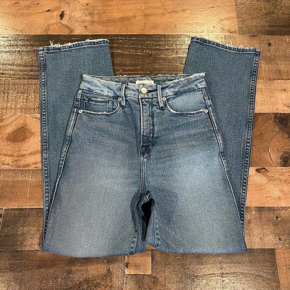 Good American Good Curve Straight Jeans Natural Fray Hem Blue 868 - Picture 5 of 8